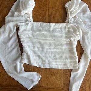 Abercrombie & Fitch White Puff Sleeve Ruched Blouse